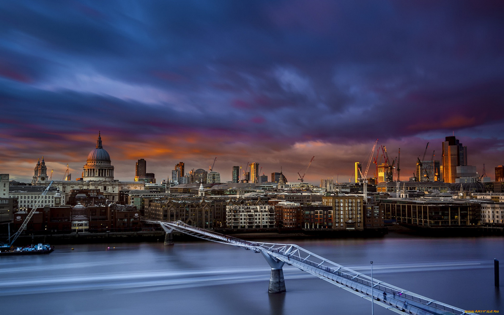 ,  , , river, thames, london, millennium, bridge, sunset, st, paul's, cathedral